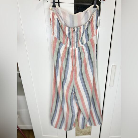 American Eagle Wide Leg Strapless Striped Linen Jumpsuit Size Medium - Picture 4 of 8